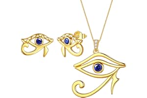 Aurora Tears Egyptian Eye of Horus Necklaces/Stud Earrings/Jewelry Set 925 Sterling Silver Evil Eye Pendant/Earring/Set Jewelry for Men and Women