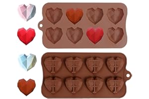 LFBEST 2 x forma do pieczenia serca, 3D, diamentowe serce, 8 wgłębień, silikonowa forma w kształcie serca, forma do pieczenia sernika, musu, czekolady, lodów (brązowa)