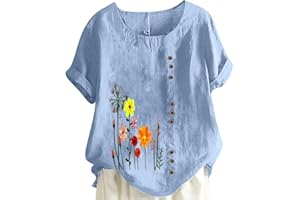 KOG Damen T-Shirt Fashion Leinenhemd Hemd Elegante Kurzarm T-Shirts Frau Tee T-Shirt Freizeit Tie-Dye Muster Bekleidung