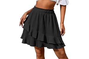 Auriselle Falda Boho con Volantes Irregulares para Mujer Sexy Minifalda de Cintura Alta Corta Falda Skater Cintura Elástica Ajustada Minifalda Club Fiesta Suelta Faldas de Verano, Negro, S-L