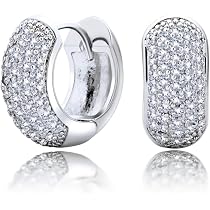 Orecchini A Cerchio In Argento Sterling 925 Con Doppia Fila Di Diamanti – Alti In Carbonio, Placcati Oro Bianco, Gioiello Donna, Regalo