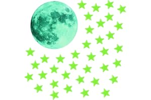 HDGSAFD 100 sztuk fluorescencyjnych gwiazd, 1 sztuka fluorescencyjny księżyc, świecące naklejki w ciemności, koc z świecących gwiazd w ciemności, odblaskowe naklejki z gwiazdami
