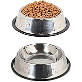 FETHİYE WHOLESALE Metal Cat and Dog Food and Water Container Stainless Steel Anti-Slip Base