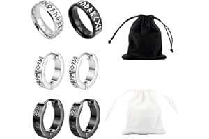 DALAETUS 8Piezas Pendientes Vikingos Runas Set, Hipoalergénicos Pendientes Redondos con Anillos, Bolsas con Cordón, Runas Pendientes Vikingos, Regalos de Cumpleaños para Hombres y Mujeres