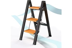 KULACO Escalera de Tijera Plegable de 3 peldaños, Escalera Plegable de Aluminio, Escalera Antideslizante para el hogar, Escalera de Tijera Ligera hasta 150 kg para el hogar, la Oficina, el Garaje