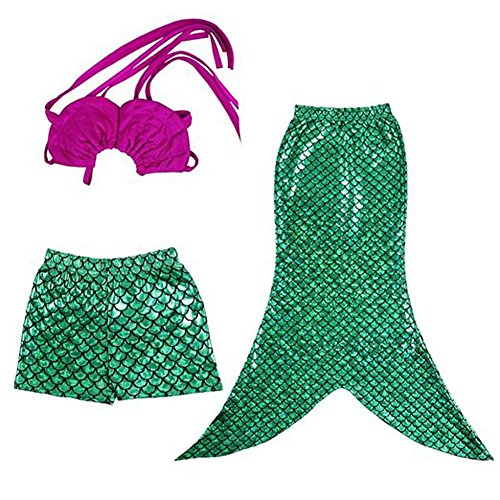 Arrowhunt Baby Girls 3 Pcs Princess Mermaid Tail Swimmable Costume Bikini Set Purple
