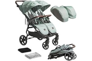 Olmitos - Silla de paseo Gemelar VentTwin+ para bebes - Ligera, Compacta y Versátil opción de carro gemelar - Capazo no incluido - Respaldos y Reposapiés ajustable Chasis de aluminio cuero de nailon