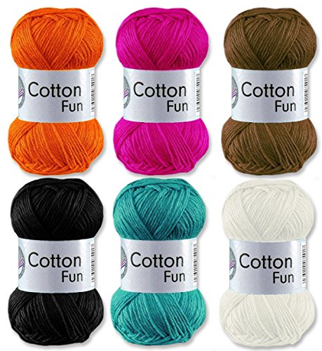 Gründl Cotton Fun Häkelgarn Schulgarn 100% Baumwolle SET 2 Bunt Mix 6 x 50 g = 300 Gramm