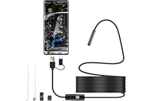 Mengtech Telecamera Endoscopica, 7mm sonda telecamera per USB/Micro USB/Type-C 3 in 1, impermeabile IP67, pixel HD, 6 led regolabili, endoscopio per smartphone Android OTG(5 M)