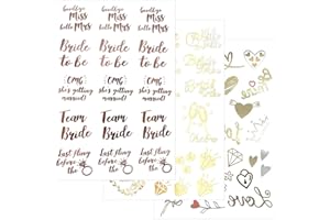 WHYCNJL 60 Piezas Tatuajes Temporales Novia Despedida de Soltera Gadgets Equipo Novia Decoraciones Fiestas de Boda Bridal Shower 3 Hojas Plata y Oro Rosa