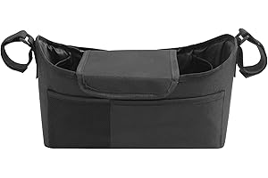 babycab Organizer schwarz - passend für Kinderwagen, Buggys und Sportwagen - 2 seitliche Taschen für Trinkflaschen - Klappe mit Klettverschluss - einfache Befestigung mittels Klettbändern
