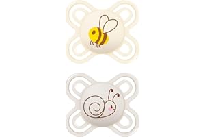 MAM Perfect Start Schnuller im 2er-Set, speziell für Neugeborene, zahnfreundlicher Baby Schnuller aus nachhaltigen & bio-erneuerbaren Materialien, mit Schnullerbox, 0-2 Monate, Biene/Schnecke