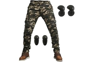 Armor QTrees Upgrade Protector Motocross Racing Pants Camouflage Denim Jeans for Motorcycle Riding Cycling Hockey Knight ATV Locomotive(1 X Motorcycle Riding Pants + 2 X Knee Pads + 2 X Hip Pads)