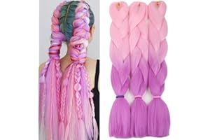 COLORFUL PANDA ColorfulPanda 3 piezas/paquete de 24 pulgadas sintético Ombre Jumbo trenzado extensión de pelo resistente al calor sintético africano caja trenzas (Ombre rosa)