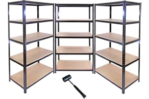 Monster Racking - 3 Estanterías T-Rax de Acero Sin Tornillos Negras 90cm x 45cm x 182,5cm