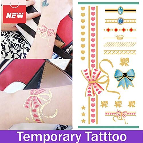 OxGrow(TM)1 Sheet Bow Strap Flash Tatto Metallic Foil Temporary Color Tattoo Tattoos Waterproof Tattoo Sticker 3D Tattoos Sex Products