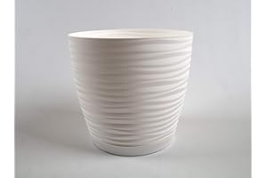 HOME GARDEN ORNAMENTS Macetas con platillos Sahara Macetero Jardín Jardín Jardineras Interior Stand (23 cm (9.05 pulgadas), Blanco