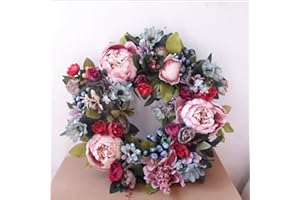 GCROET Frühlings-Kranz Türkranz mit Blumen,Künstlicher Kranz Dekorativer Wandkranz, Haustürkranz, Dekoration für Frühling und Ostern Künstlicher Blumenkranz Pfingstrosenkranz dekorativer Kranz Wandkranz