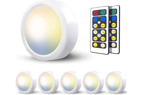 Spot Sans Fil à Pile, LED Dimmable 3 Couleurs - Lampe de Placard Autocollante Murale Avec Télécommande - Éclairage Batterie Pour Armoire, Cuisine, Sous Meuble, Vitrine, Chambre, Escalier