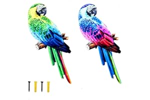 crayfomo 2 PCS Extra Large Metal Parrot Wall Decor Art Sculpture Ornaments Outdoor Garden Yard Wall Hanging Sheds Fence Decoration