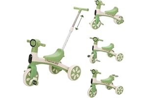 NUKIED 4 en 1 Tricycle Évolutif Bébé Vélo Draisienne,Tricycle Bébé Évolutif avec Pédales Amovibles et Barres de Poussée Réglables en Hauteur,Vélo d’Équilibre,Cadeaux adaptés aux garçons et aux Filles