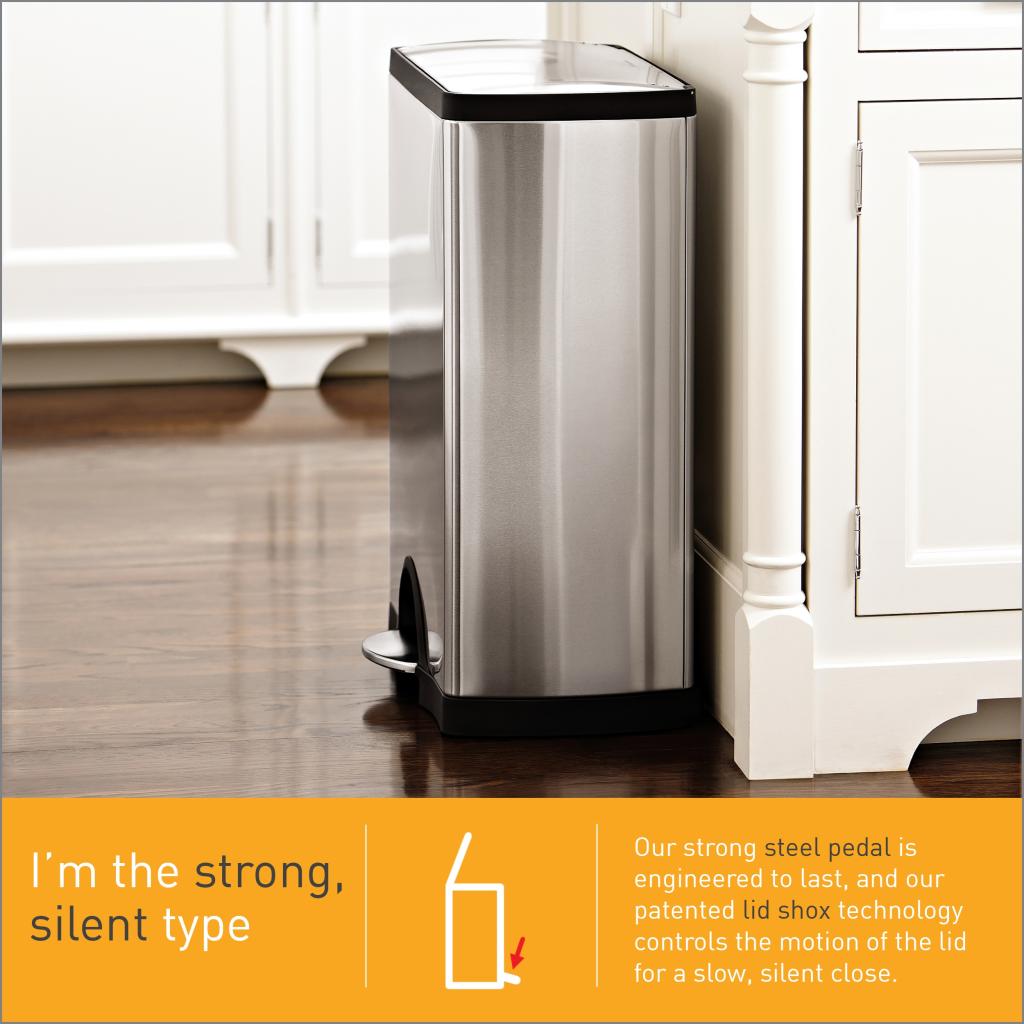 simplehuman Rectangular Pedal Bin, 38 L FingerprintProof Brushed