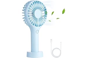 Hianjoo Portable Mini Handheld Fan, 7 Blades Electric Desk Fan, Rechargeable Battery with Removable Base, 3 Speed Adjustable Personal Handy Fan For Makeup,Traveling, Outdoor, Office - Blue