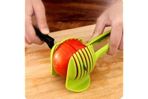 LI-LY Coupe-fruits à tranches de tomate et de citron avec poignée longue, support à pince à fruit rond pour kiwi, oignon, pomme de terre, couteau de cuisine pour trancher l'aide de légumes (vert), utile et