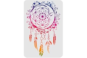 FINGERINSPIRE Pochoirs rectangulaires en plastique pour peinture sur bois, sol, mur et tissu - Motif attrape-rêves - 29,7 x 21 cm