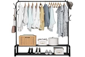 Vinteky Percheros Burro Independiente con Barra Superior, Percheros de Pie con 6 Ganchos y Estante, 110 × 33 × 150 CM (Negro)