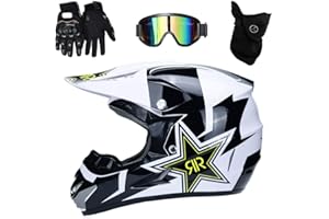 UIGJIOG Casco de Motocross,Casco de Cross de Moto Jet con Gafas Máscara Guantes,Deportes de Motos Off-Road Racing Downhill Enduro Casco ATV MTB BMX Quad Cascos de Motocicleta
