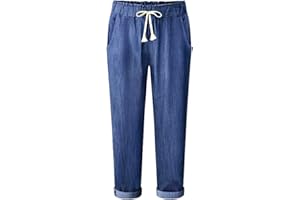 PENGGENGA Jeans Vita Elastica Donna Sciolto Taglie Forti Leggero Pantaloni Harem con Coulisse