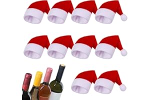 Popuppe 10 Pcs Mini Santa Hat,Lollipop Santa Hats,Bottles Cover Cap,Santa Wine Bottle Topper for Santa Holiday Table Decorations