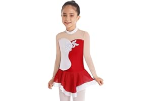 Agoky Vestido de Danza Patinaje Artístico para Niña con Lentejuelas Maillot Leotardo Manga Larga con Falda Tul Ballet Gimnasia Rítmica Disfraz de Bailarina Ballet 5-14 Años