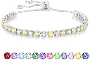 Mieoyue S925 Silver Bracelet for Women Adjustable Slider Crystal Tennis Bracelet Birthstone Jewellery Birthday Gifts