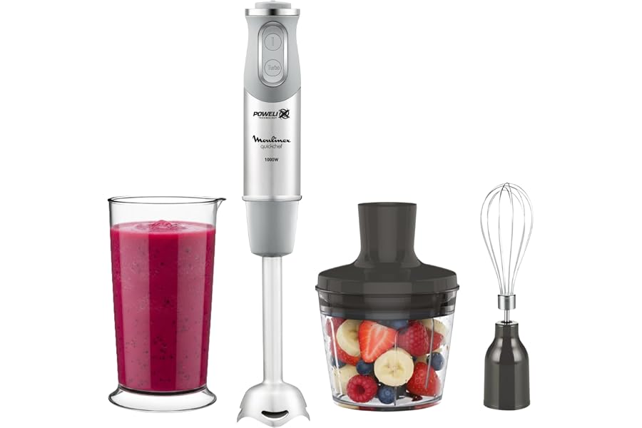 Moulinex Quickchef, Batidora Mano 1000W Powelix 20 Velocidades Accesorios | Con cuchillas Powelix, 20 velocidades, turbo