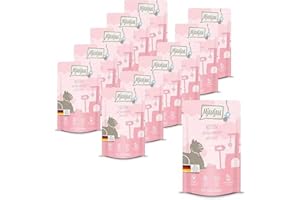 MjAMjAM - Premium Nassfutter für Katzen - Quetschie - Kitten saftiges Hühnchen mit Lachsöl, 12er Pack (12 x 125 g), getreidefrei mit extra viel Fleisch