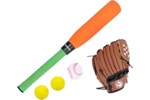 CeleMoon Foam Kids Baseball Bat Toy Set 3-in-1 Soft Bat, Baseballs & 9.5 Inch Youth Baseball Glove Bundle for Toddlers Children Youth 3-5 Years Indoor Outdoor Sport T Ball Game Playing