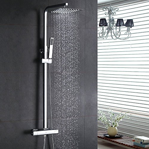 Homelody inkl. Thermostat Duschset Chrom eckig Duschsystem Duscharmatur Überkopfbrause Regendusche Handbrause Regenbrause mit Duschpaneel
