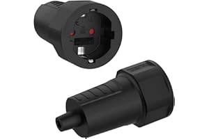 Oblinple 2 Piezas Acoplamiento 250V 16A, Schuko Kupplung con Protección contra Torceduras, Acoplamiento de Contacto Protector, los Enchufes Schuko con Alivio de Tensión, Negro