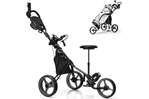 SPOTRAVEL 3 Wheel Golf Trolley, Folding Golf Cart with Storage Bag, Umbrella Holder, Foot Brake & Built-in Cooler, Portable Golf Push Trolley