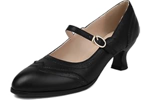 Asterisco Damen Kitten Heel Mary Jane Mitte Absatz Schuhe Pointed Toe Schnalle Klassische Brogue Schuhe, Gr 34-46