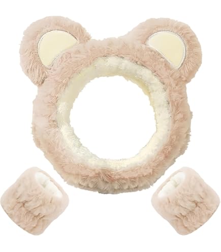 Bandeau Maquillage Oreilles Bandeau Lavage Visage Avec Oreilles Ours - Lot De 3 - Élastique Doux - Soins Peau Et Maquillage Bracelet Empêcher Eau Couler Bras