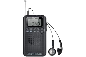 COVVY Radio Portátil Pequeña Mini Radio de Bolsillo Am FM Estéreo Sintonización Digital Radio con Altavoz de Sonido Reloj Despertador y Temporizador Auricular