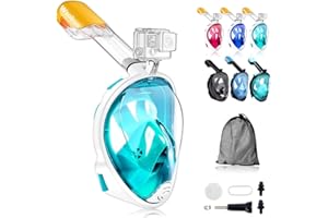 Wsobue Máscara de Buceo, Gafas Snorkel 180° Panorámica Vista Anti-Niebla Apoyo Camara Deportiva, Anti-Fugas Máscara de Snorkel para Adultos y niños