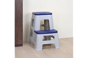 Nilkamal STL31 Strong and Durable Plastic Seating Stool for Home | Bedroom | Bathroom | Kitchen | Living Room | Office | Adult Stool with high Load Capacity (Silk Grey/Cobalt Blue)