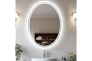LUVODI Lustro łazienkowe LED: 50x70cm owalne lustro świetlne podłączone do ściany przeciwmgielne z wodoodpornym przełącznikiem dotykowym IP65