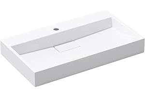 ‎DOPORRO doporro Gussmarmor Waschbecken Colossum19 Handwaschbecken 80x46x11cm Waschtisch mit Armaturenloch inkl. Ablaufgarnitur