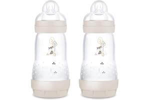 MAM Easy Start Lot de 2 biberons anti-coliques, biberons pour nouveau-nés, 94% d'acceptation, 80% de coliques en moins, tétine taille 1, 260 ml, couleur unie