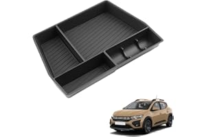 Coleya Caja de Almacenamiento para Consola Central Compatible con Dacia Sandero 3/Stepway 3/Jogger 2021-2025, Bandeja de Reposabrazos, Organizador de Consola Central con Alfombrilla Negro